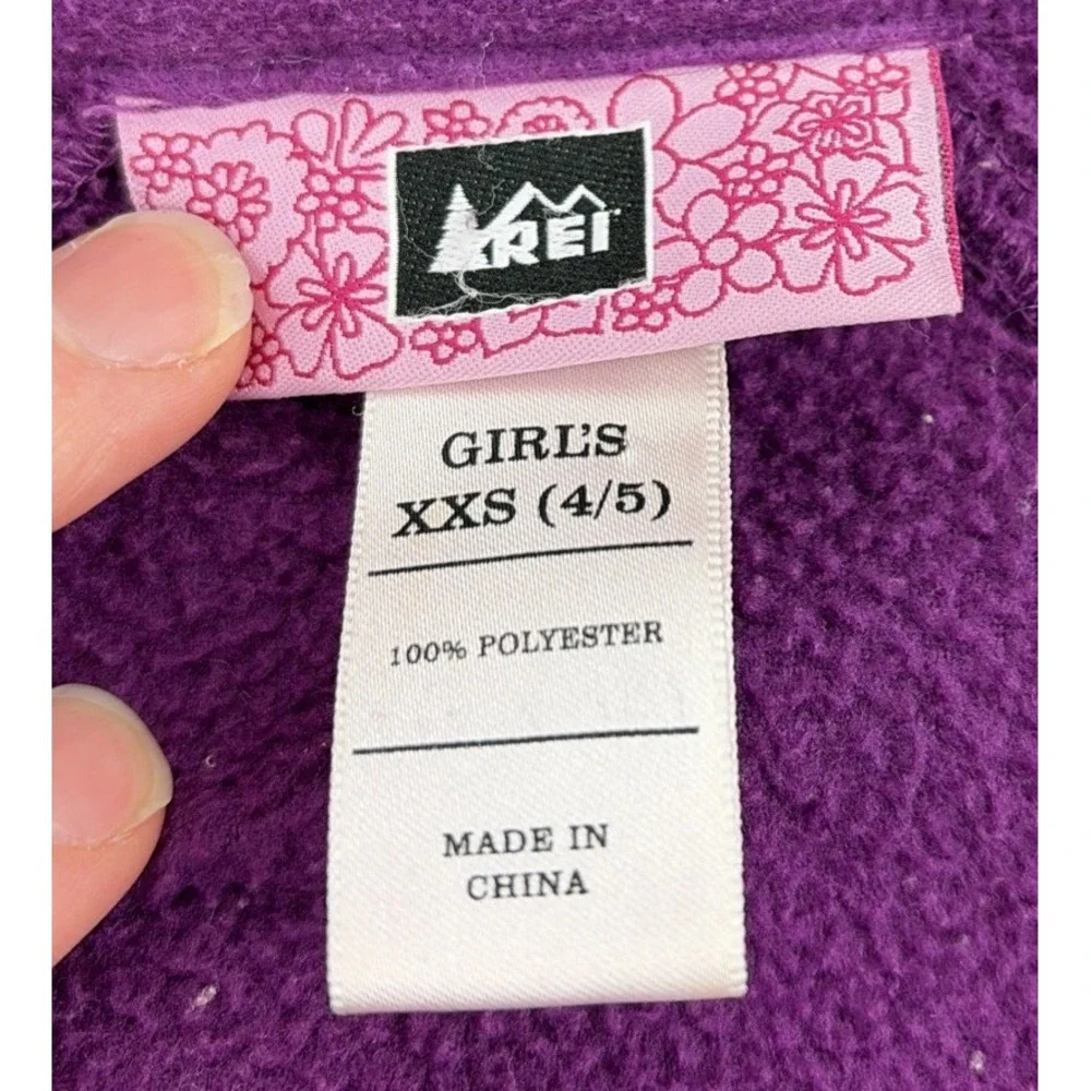REI Girl's XXS 4/5 Jacket Fleece Full Zip Purple Lightweight Winter Outerwear